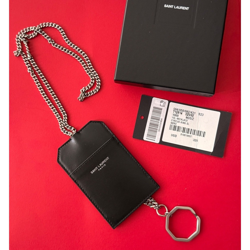 Saint Laurent Leather Lanyard Card holder key chain, 712614, New - Picture 2 of 10